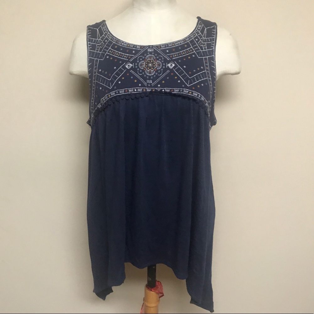 Navy Beaded Tank Top